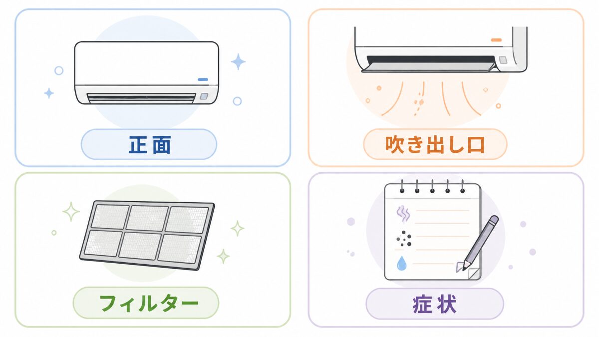 エアコンのカビが気になるときに相談前に写真で整理する箇所の図解
