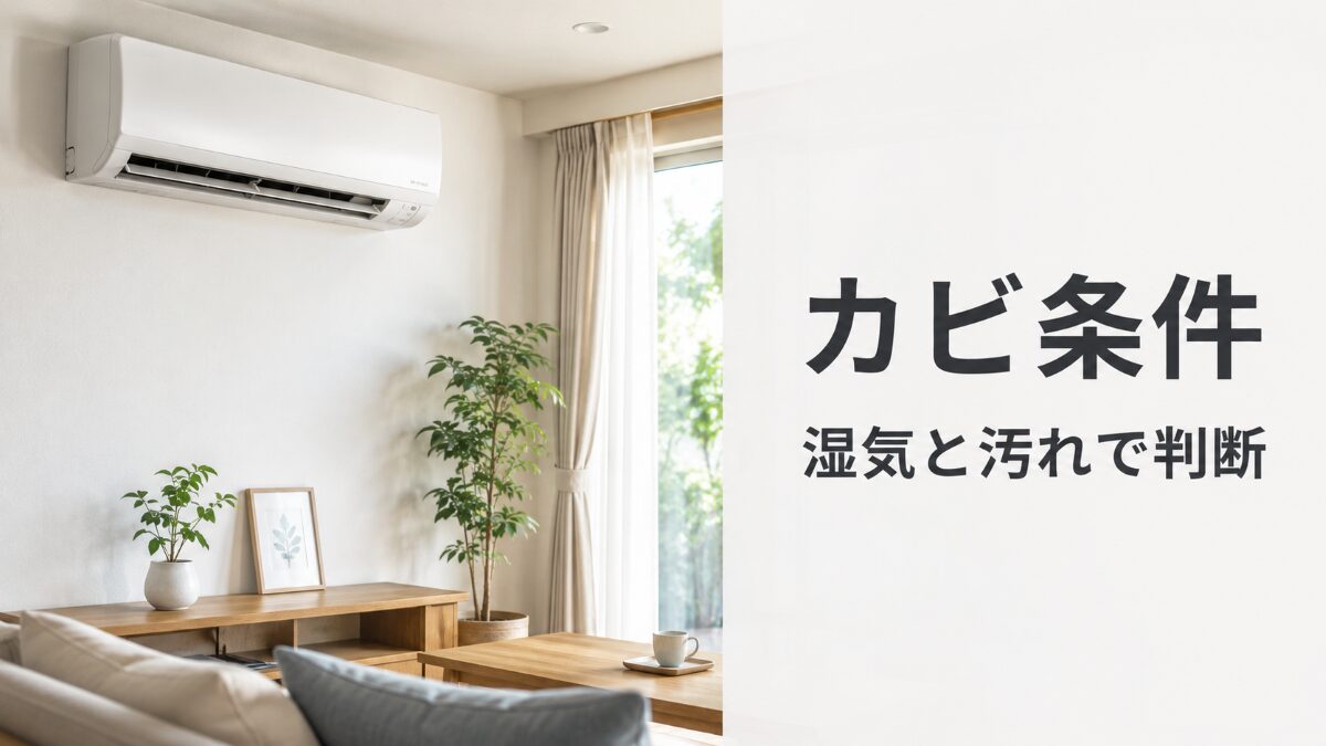 エアコンのカビ発生条件を湿気と汚れで判断する記事のアイキャッチ