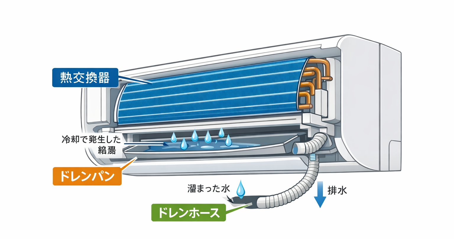 エアコン内部構造と排水経路図