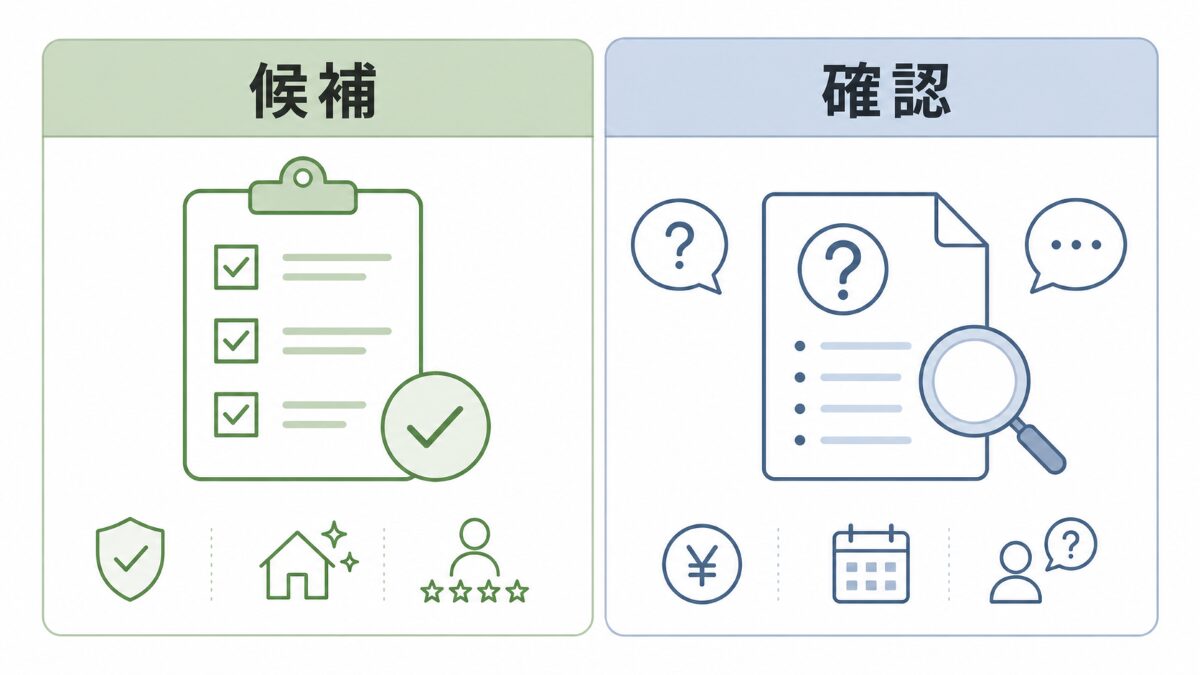 エアコン掃除業者を候補にするか確認するかを分ける図表
