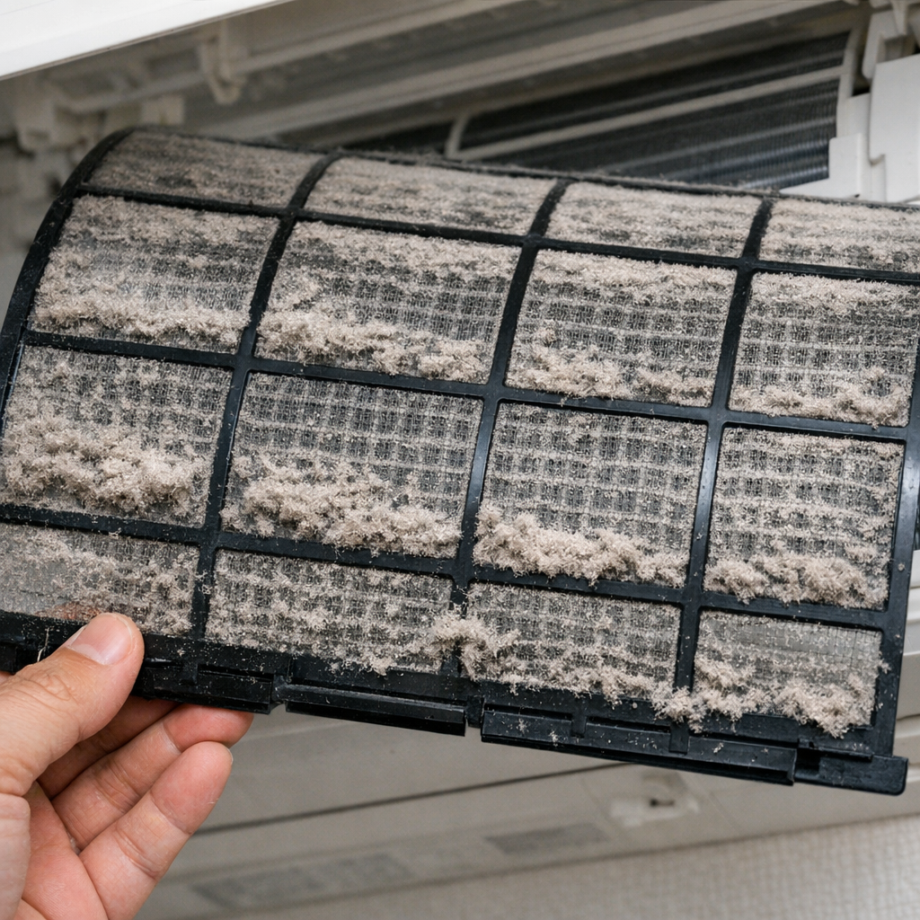 エアコンフィルターのホコリ汚れ