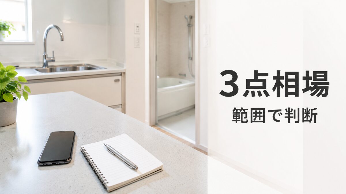水回り3点セットの相場をスマホとメモで確認している様子