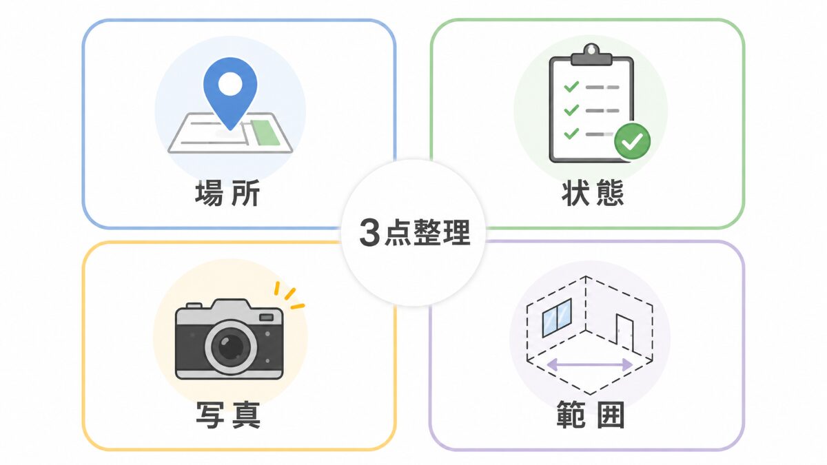 水回り3点セットの相談前に場所状態写真範囲を整理する図解