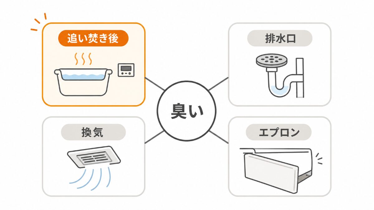 浴室の臭いと追い焚き配管の原因を切り分ける図解