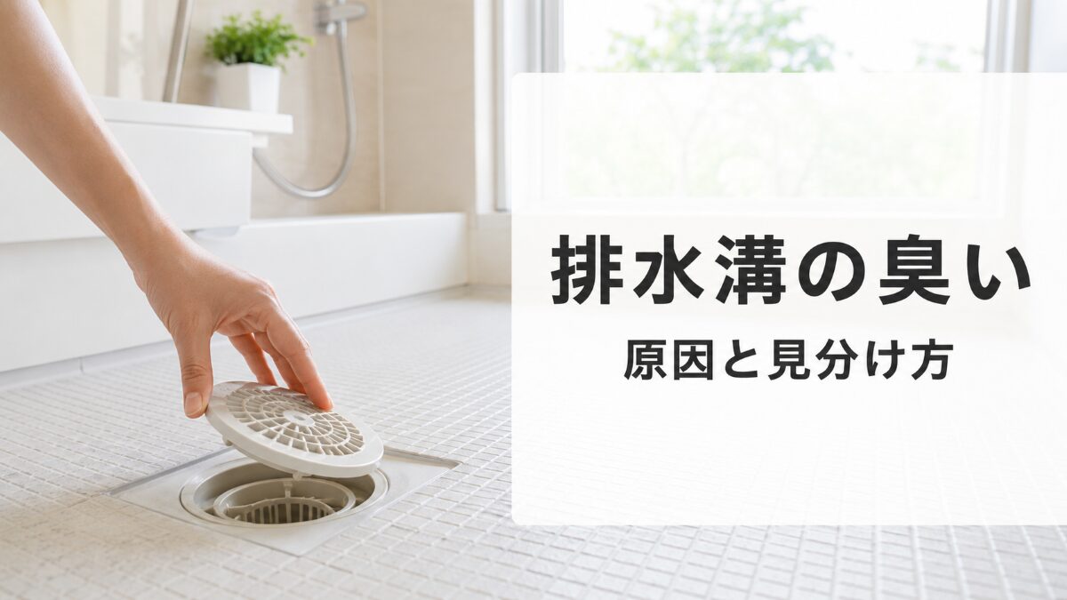 浴室排水溝の臭い原因を確認するために排水口まわりを見る様子