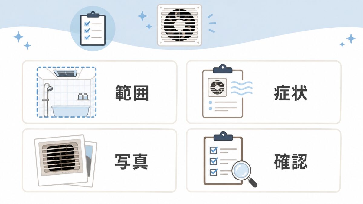 浴室換気扇掃除後に範囲症状写真確認を整理する図解