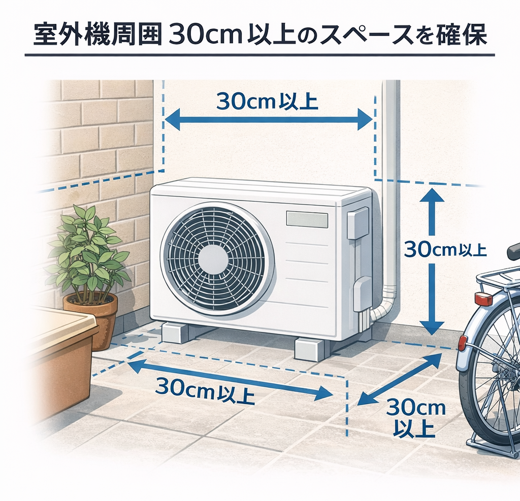 室外機周囲の適切な設置スペース図