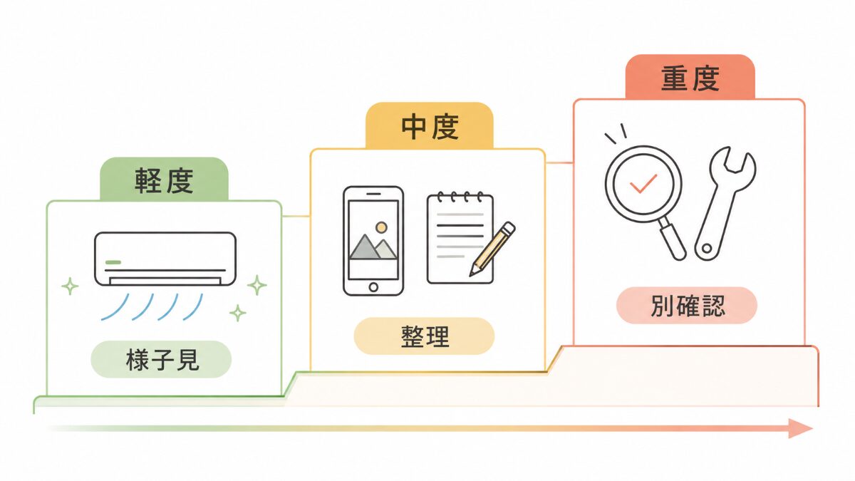 エアコンの症状を軽度中度重度で分けて対応を判断する図解