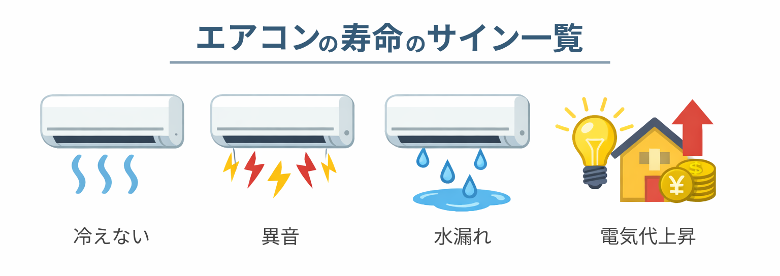 エアコン寿命のサイン一覧（冷えない・異音・電気代上昇など）