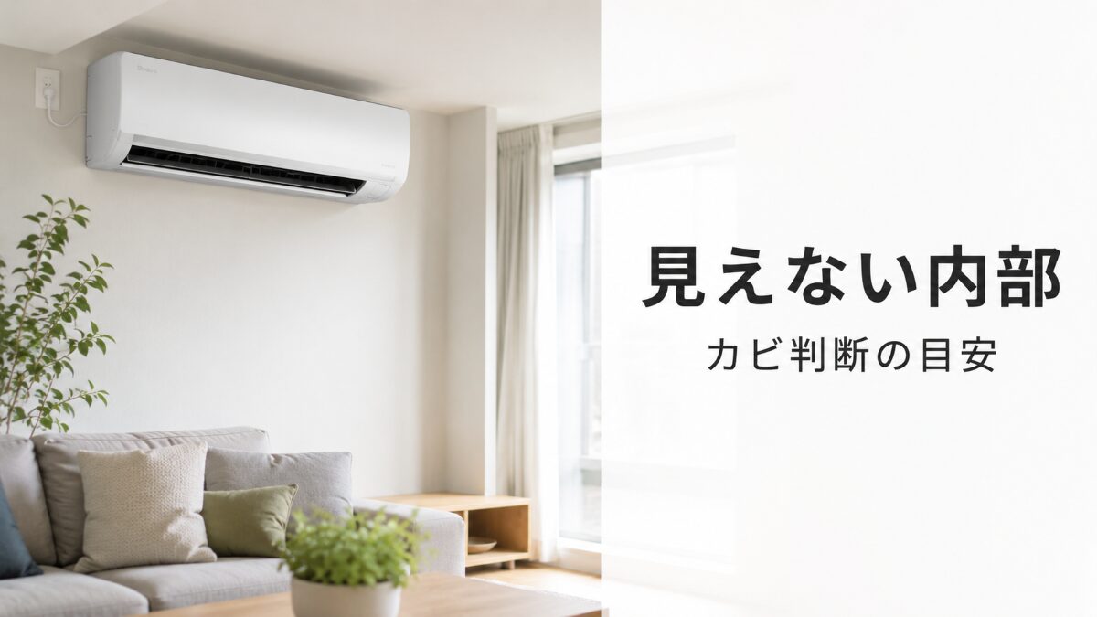 エアコン内部カビが見えない理由と確認範囲を説明するアイキャッチ