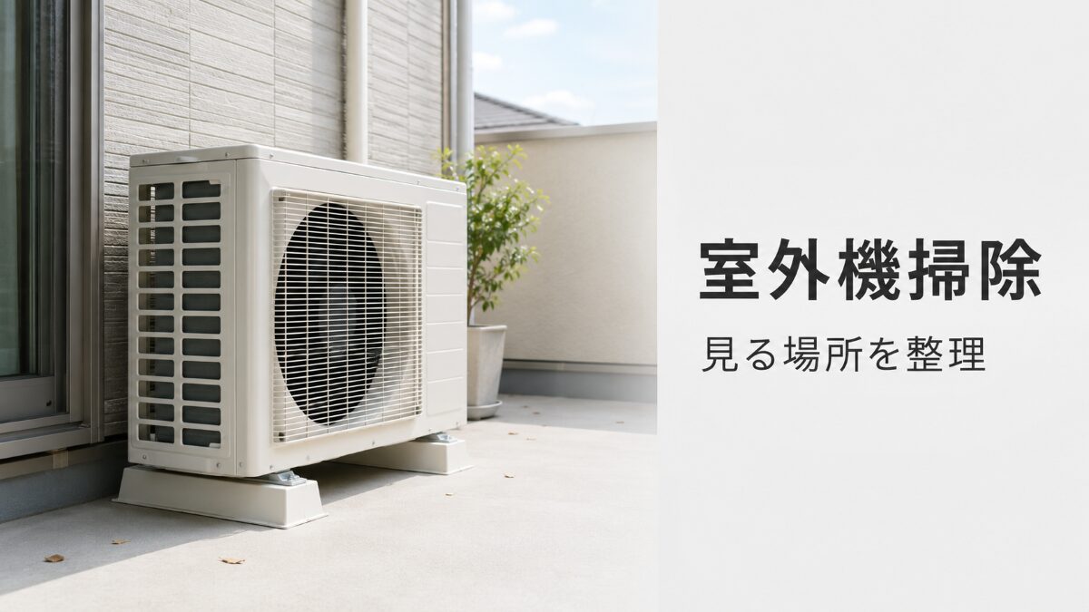 エアコン室外機の掃除が必要か空気の通り道を確認するイメージ