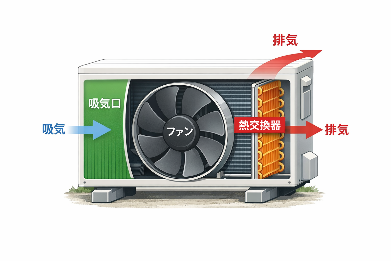 エアコン室外機の構造と吸排気の仕組み
