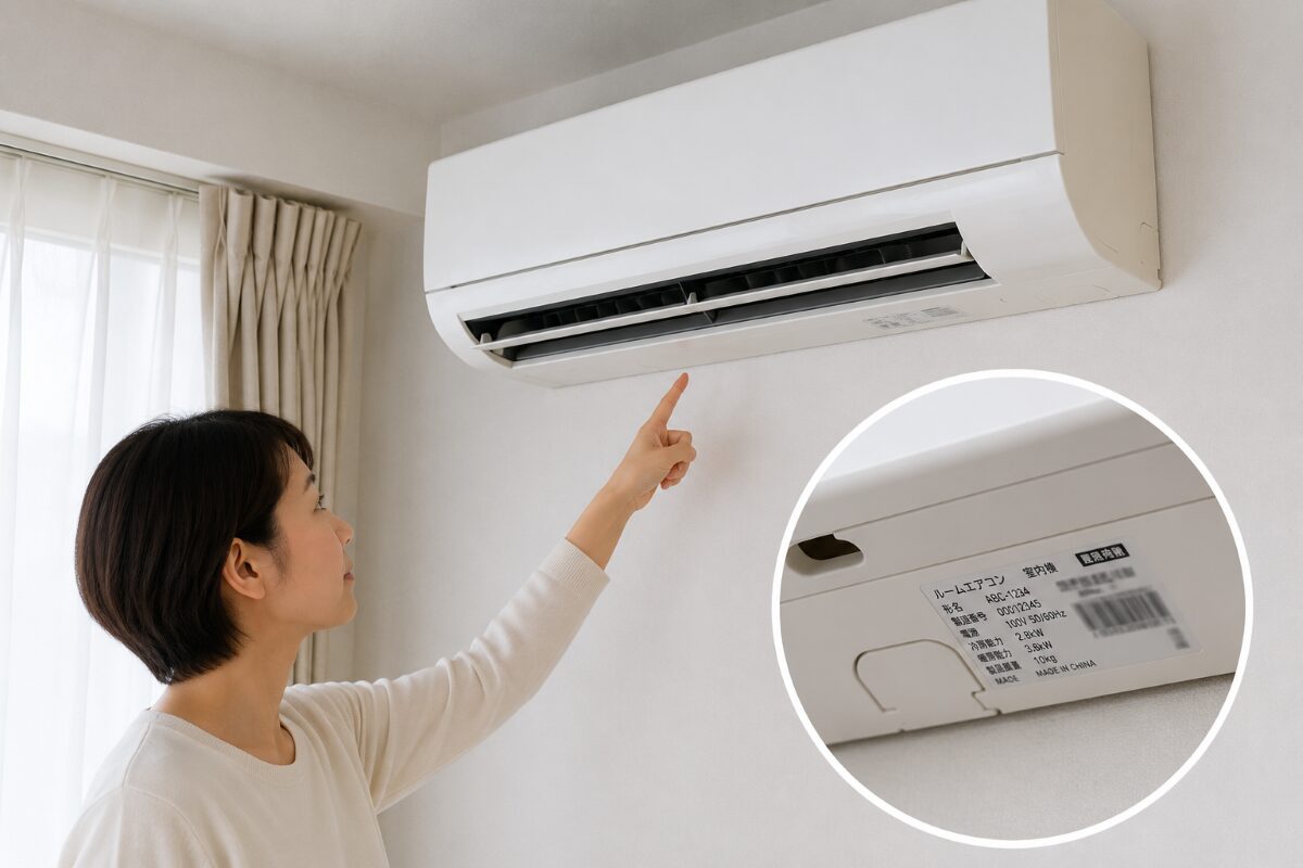 エアコン本体の型番ラベルを確認する場所
