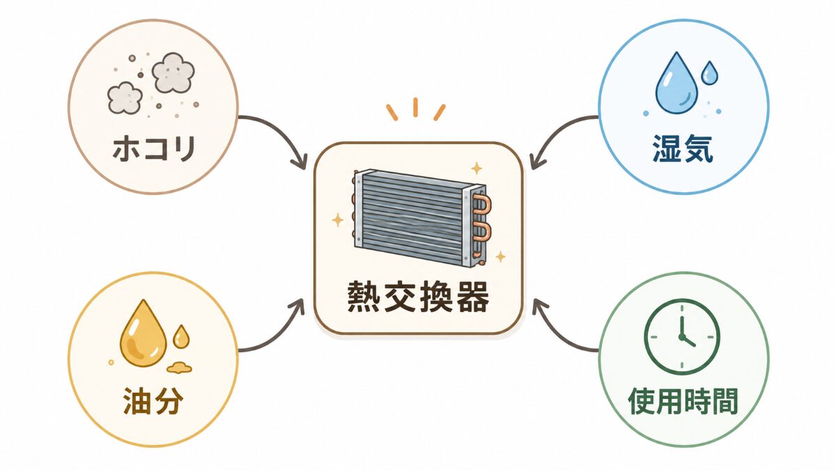 エアコン熱交換器が汚れる理由を整理する原因マップ