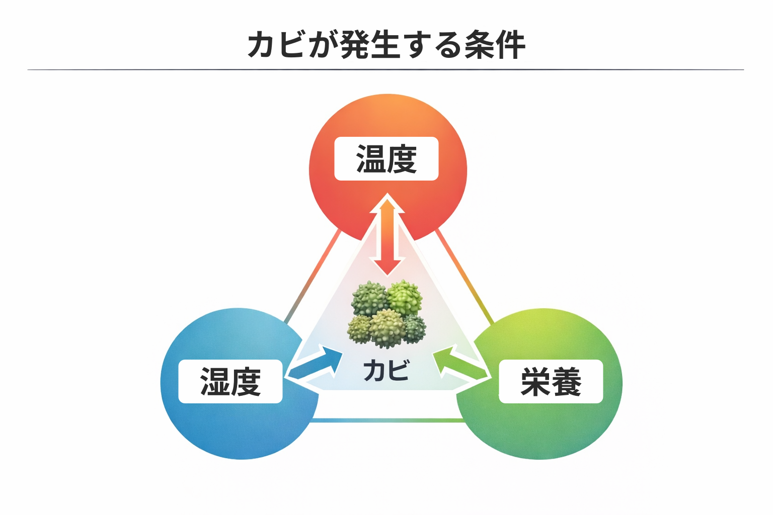 エアコン内部でカビが発生する条件図
