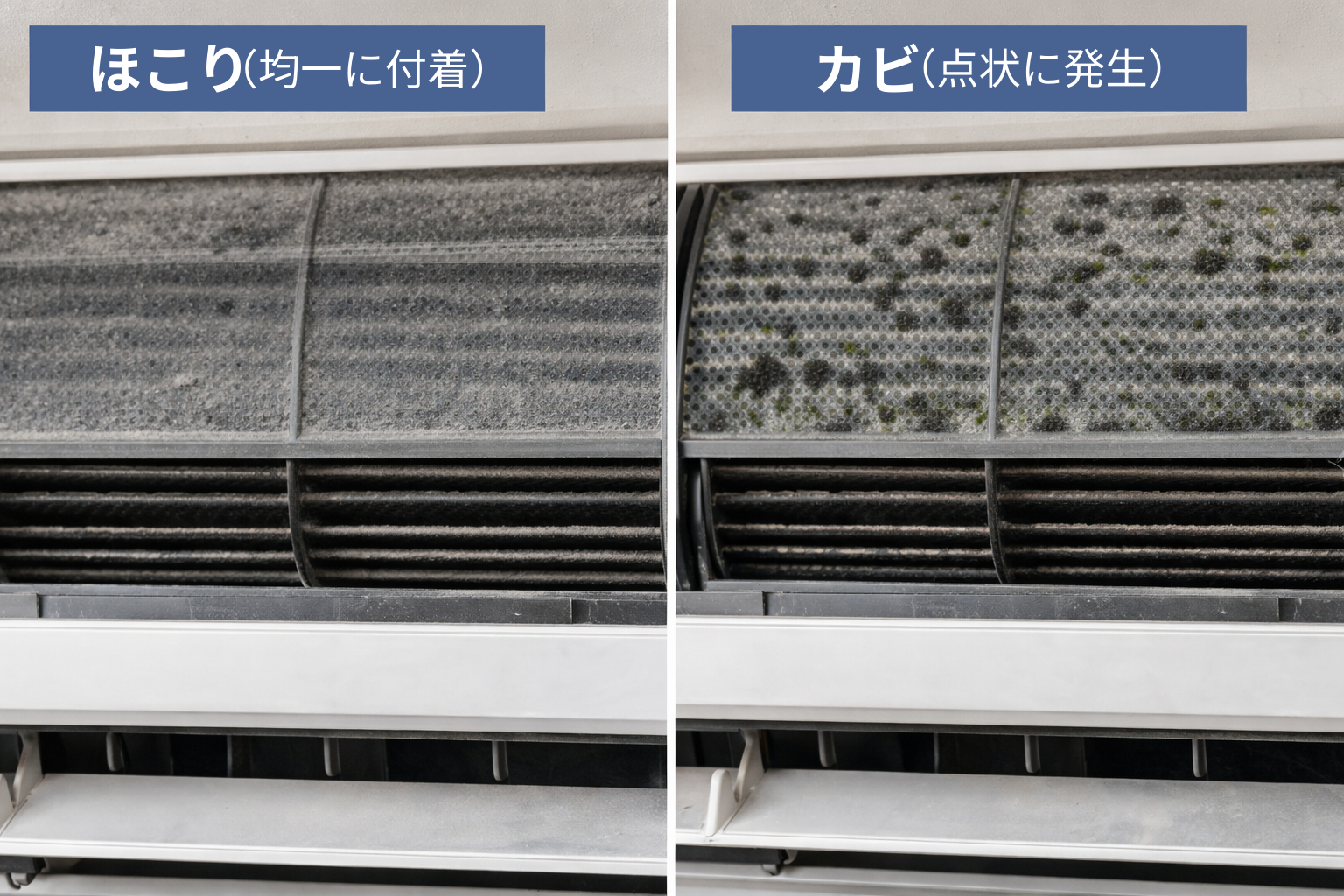 エアコン内部のホコリとカビの違い