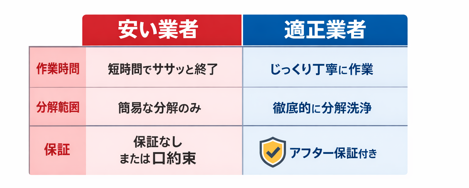 安い業者と適正業者の違い比較表