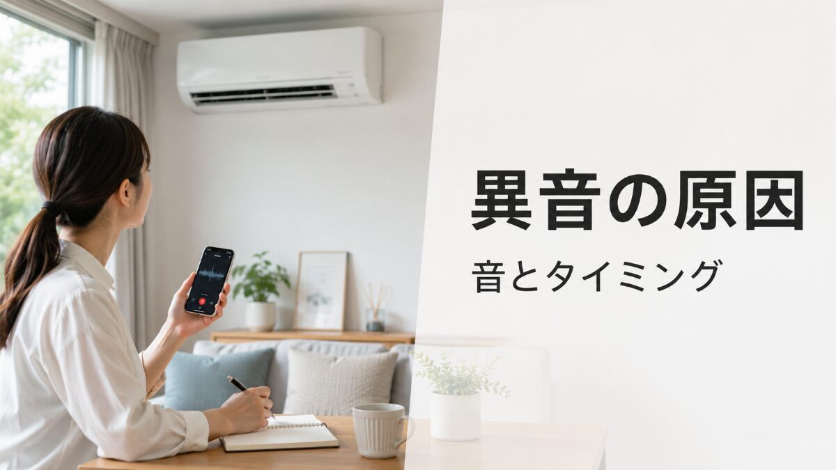 エアコンの異音原因を音とタイミングで判断する記事のアイキャッチ