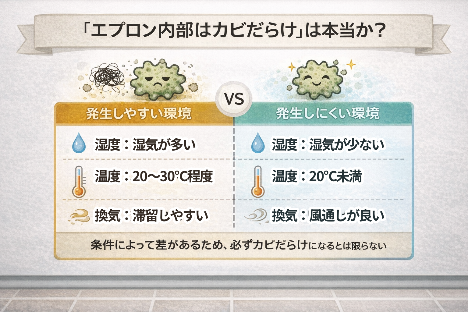 カビ発生条件の比較表