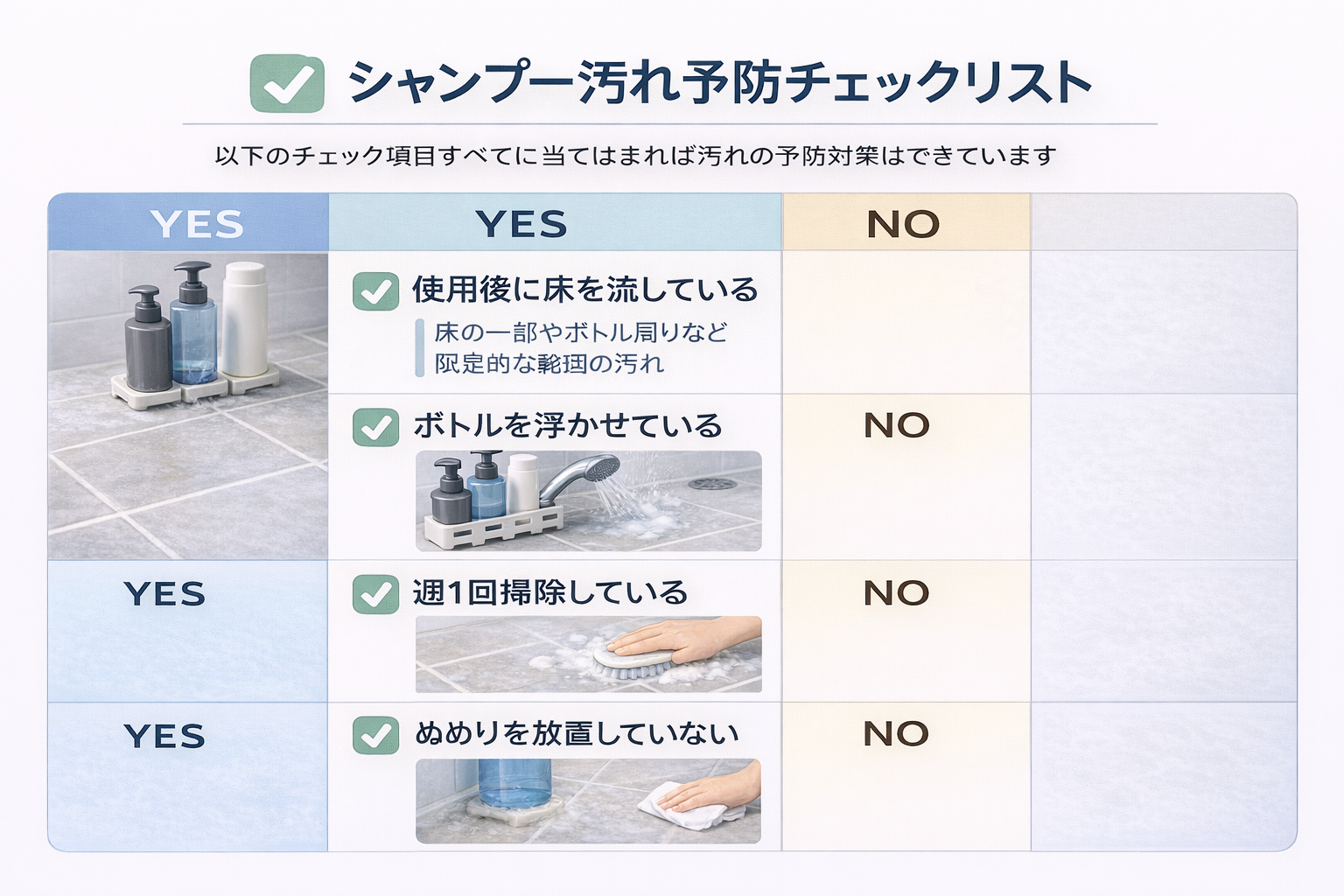 シャンプー汚れ予防チェックリスト