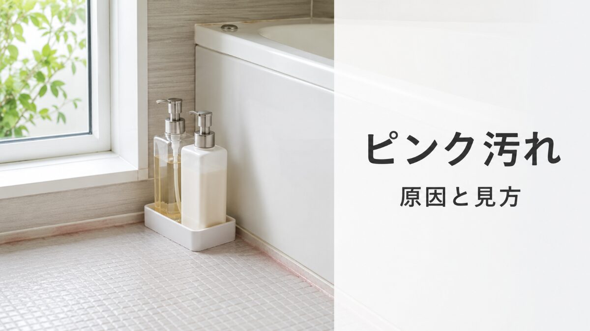 浴室の床やボトル底に出るピンク汚れの原因と見方を示すアイキャッチ