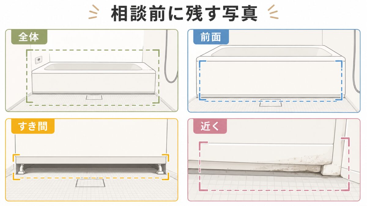 浴室エプロン内部の相談前に浴槽全体前面すき間汚れ近くを整理する図解