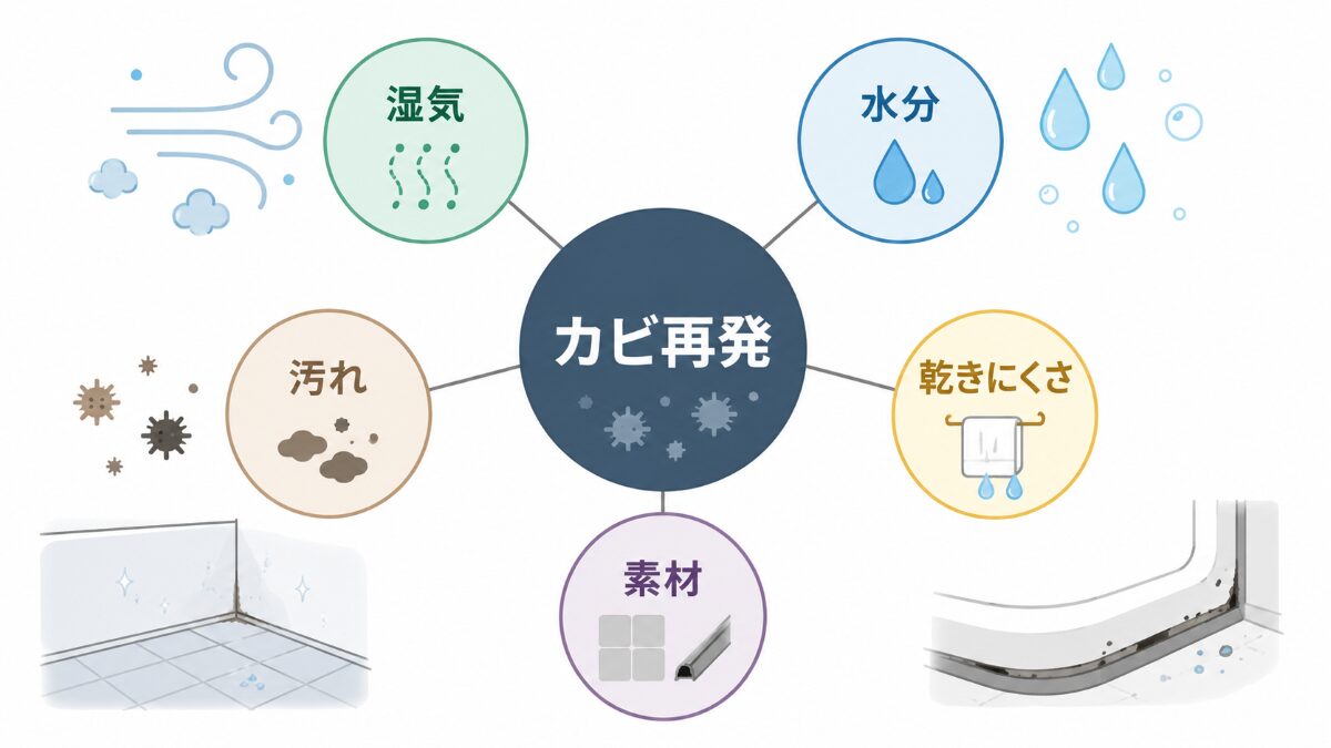 浴室カビが再発する理由を湿気水分汚れ乾きにくさ素材で整理した原因マップ