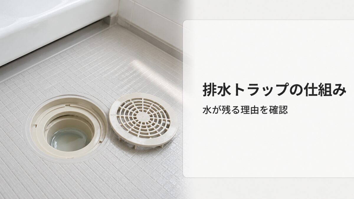 浴室排水トラップに水が残る仕組みを示す排水口のアイキャッチ