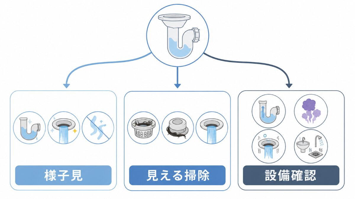 浴室排水トラップの状態から様子見掃除設備確認へ分ける判断フロー