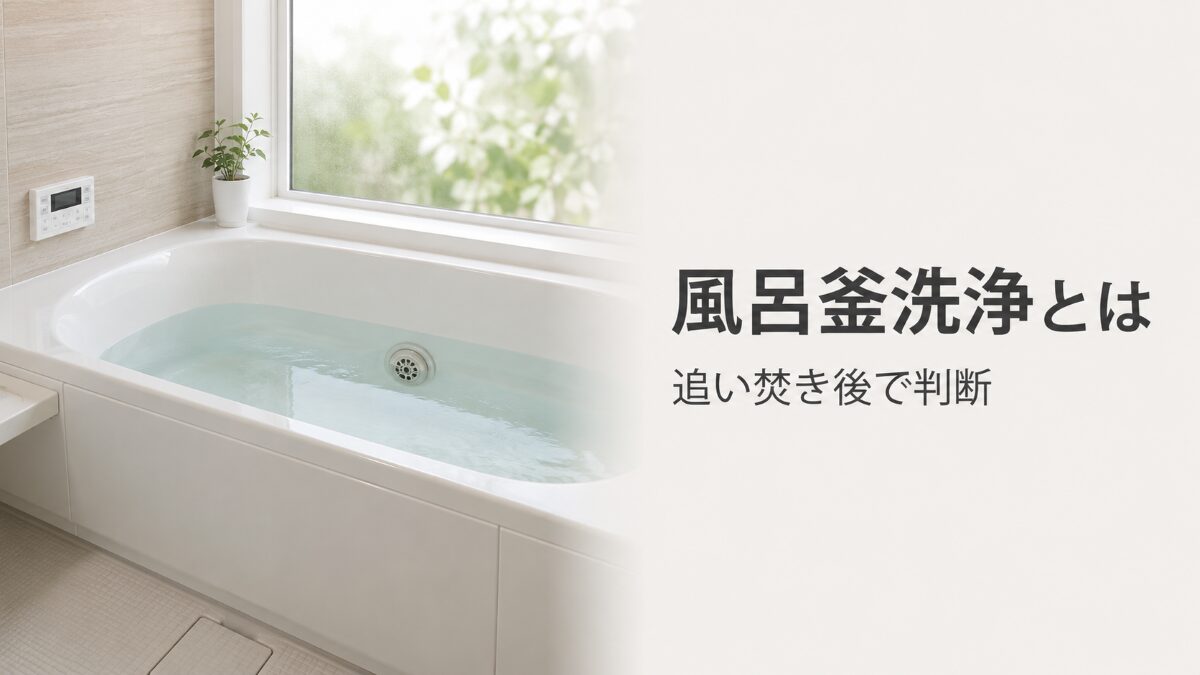 風呂釜洗浄とは何かを追い焚き後の状態で判断するために浴槽と循環口を確認している様子