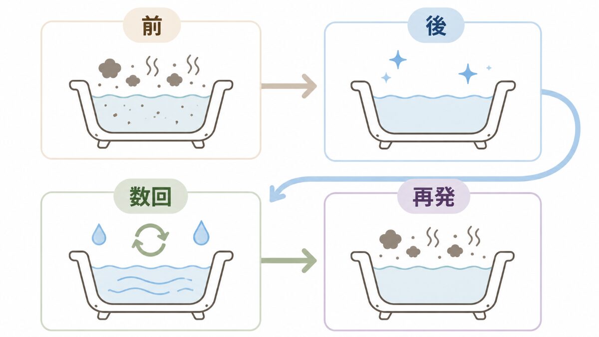 風呂釜洗浄後に追い焚き後の変化と再発を見る時系列フロー