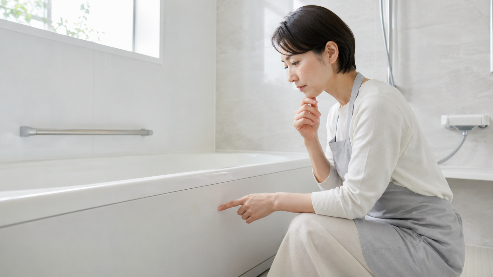浴室の汚れを確認している様子