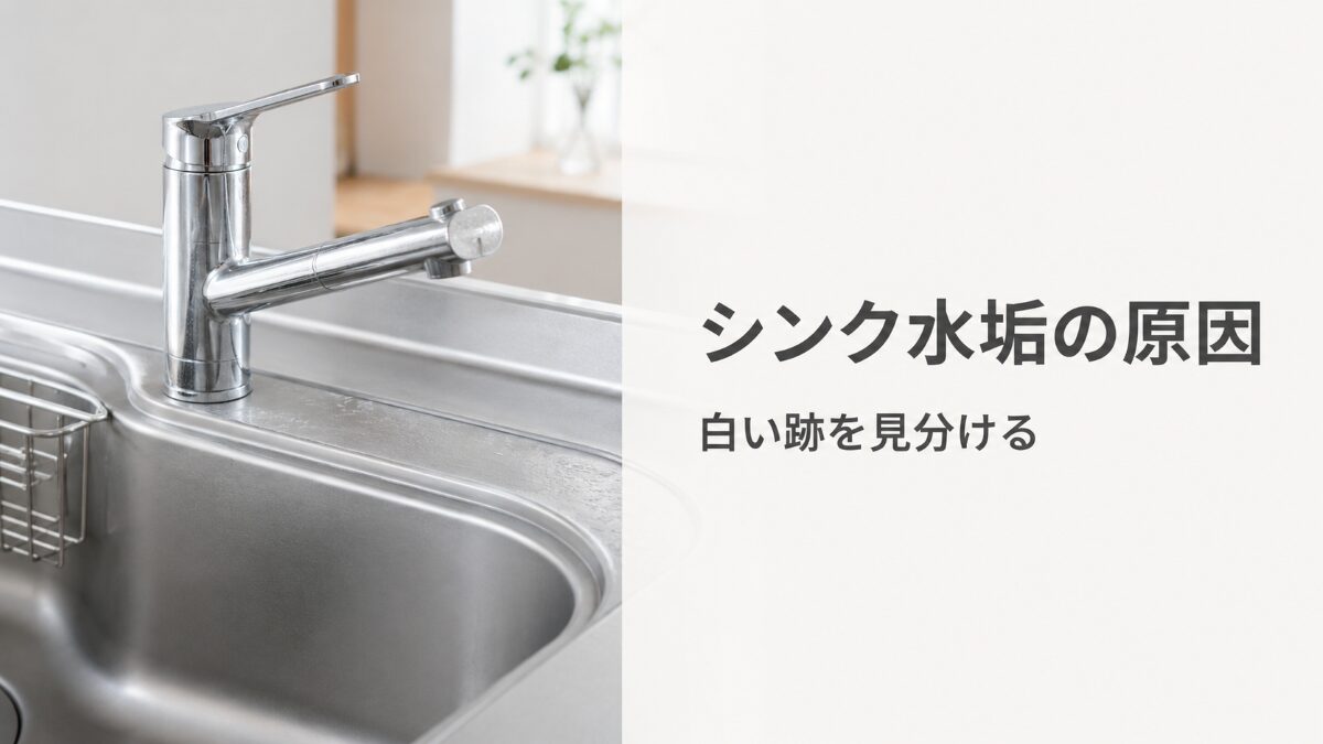 シンクの水垢ができる原因と白い跡の見分け方を示すアイキャッチ