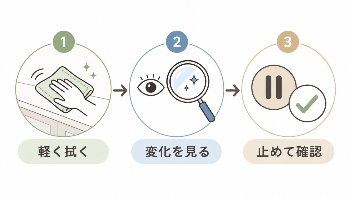 キッチンのベタつきを無理にこすらず確認する流れ