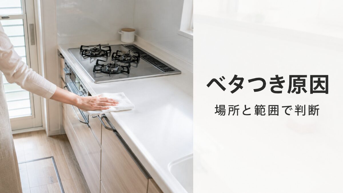 キッチンのベタつき原因を場所と範囲で確認する様子