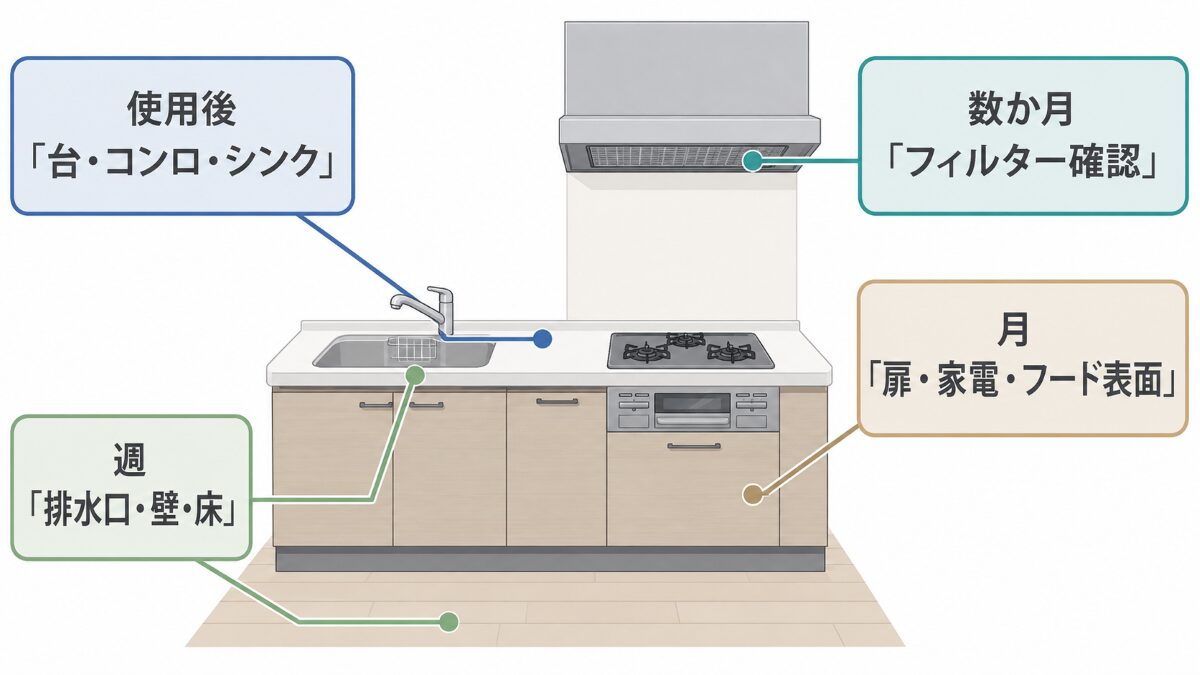 キッチンの場所別掃除頻度マップ