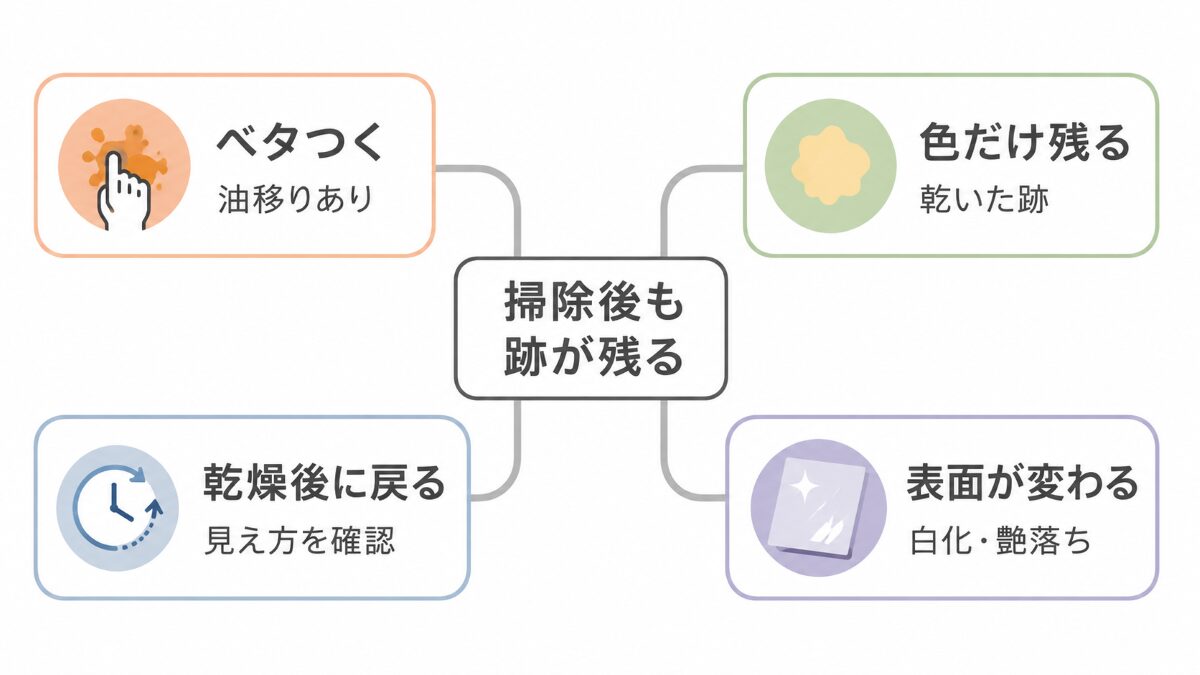 キッチンの油汚れが落ちない状態を4つに分けた図