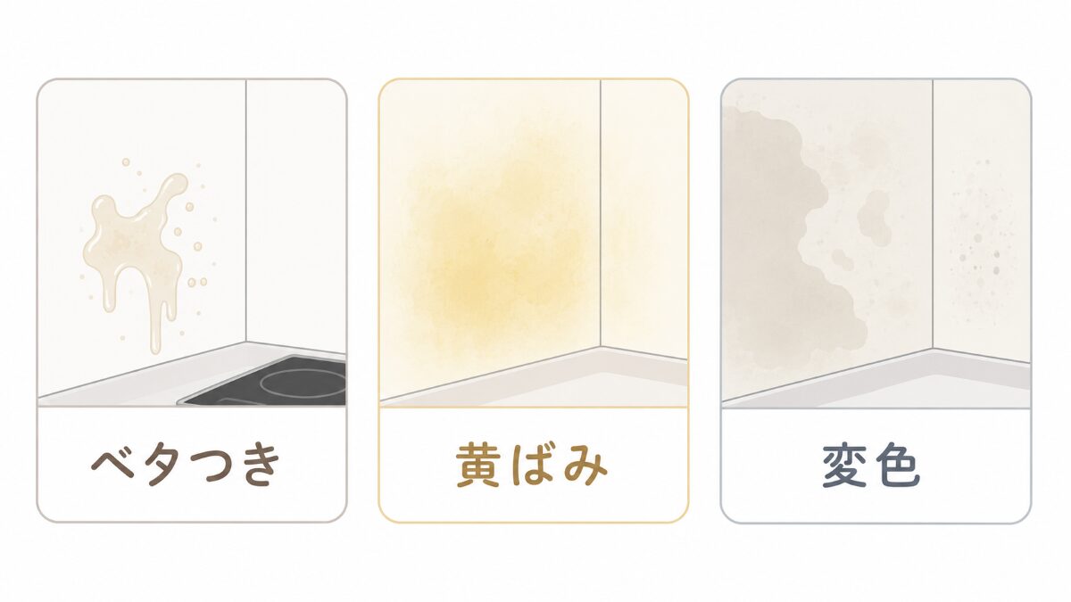 キッチン壁の油汚れと黄ばみと変色を分けて確認する図解