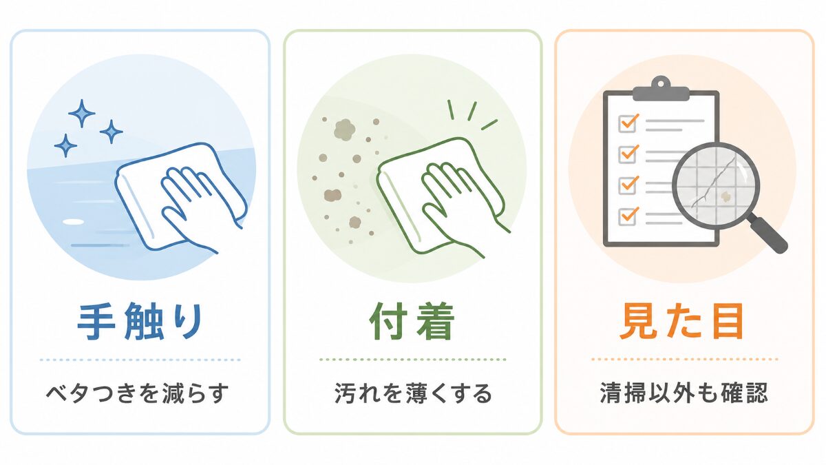キッチン掃除で希望する手触り、付着汚れ、見た目の回復を分ける図