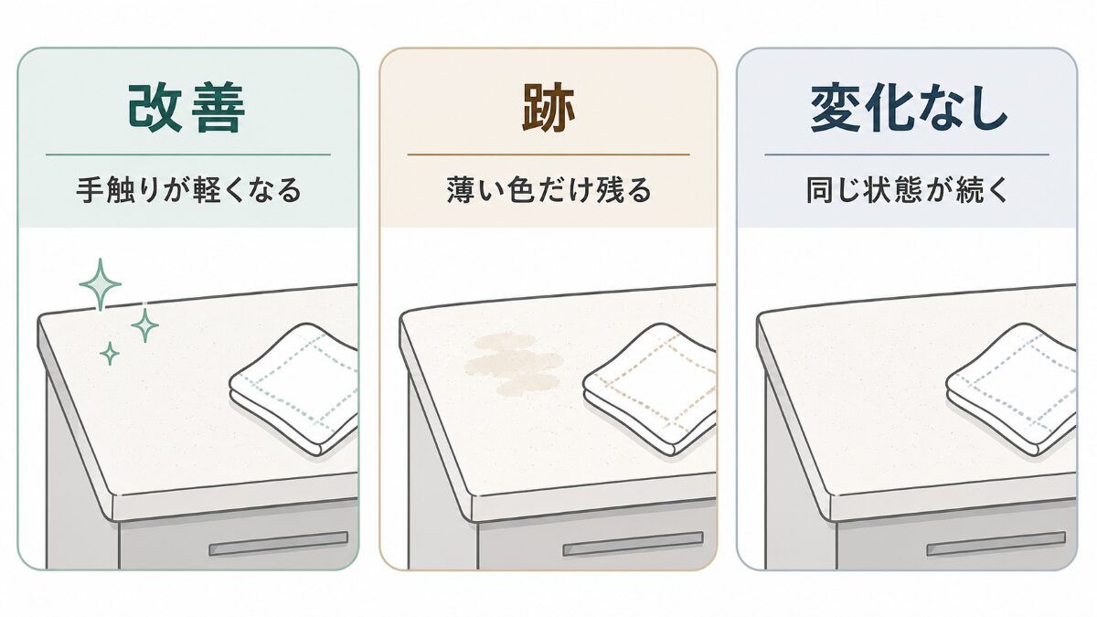 キッチン掃除後の改善、跡だけ残る、変化なしを比較した図
