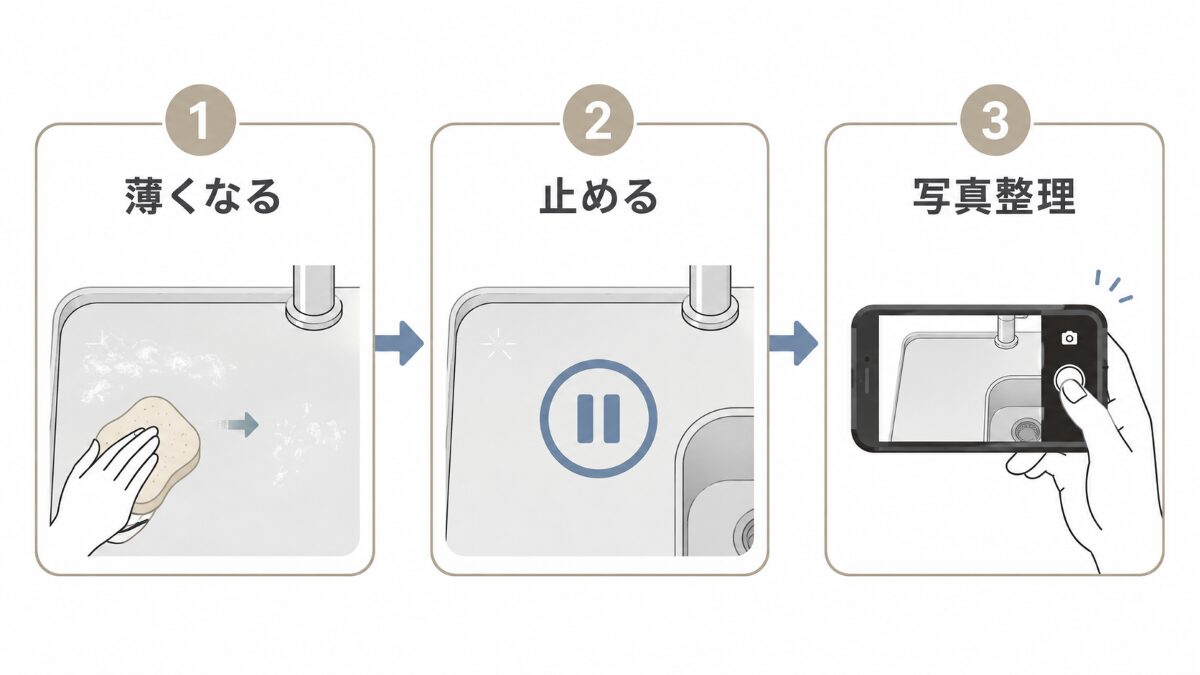 シンク水垢をこすり続けないための判断フロー