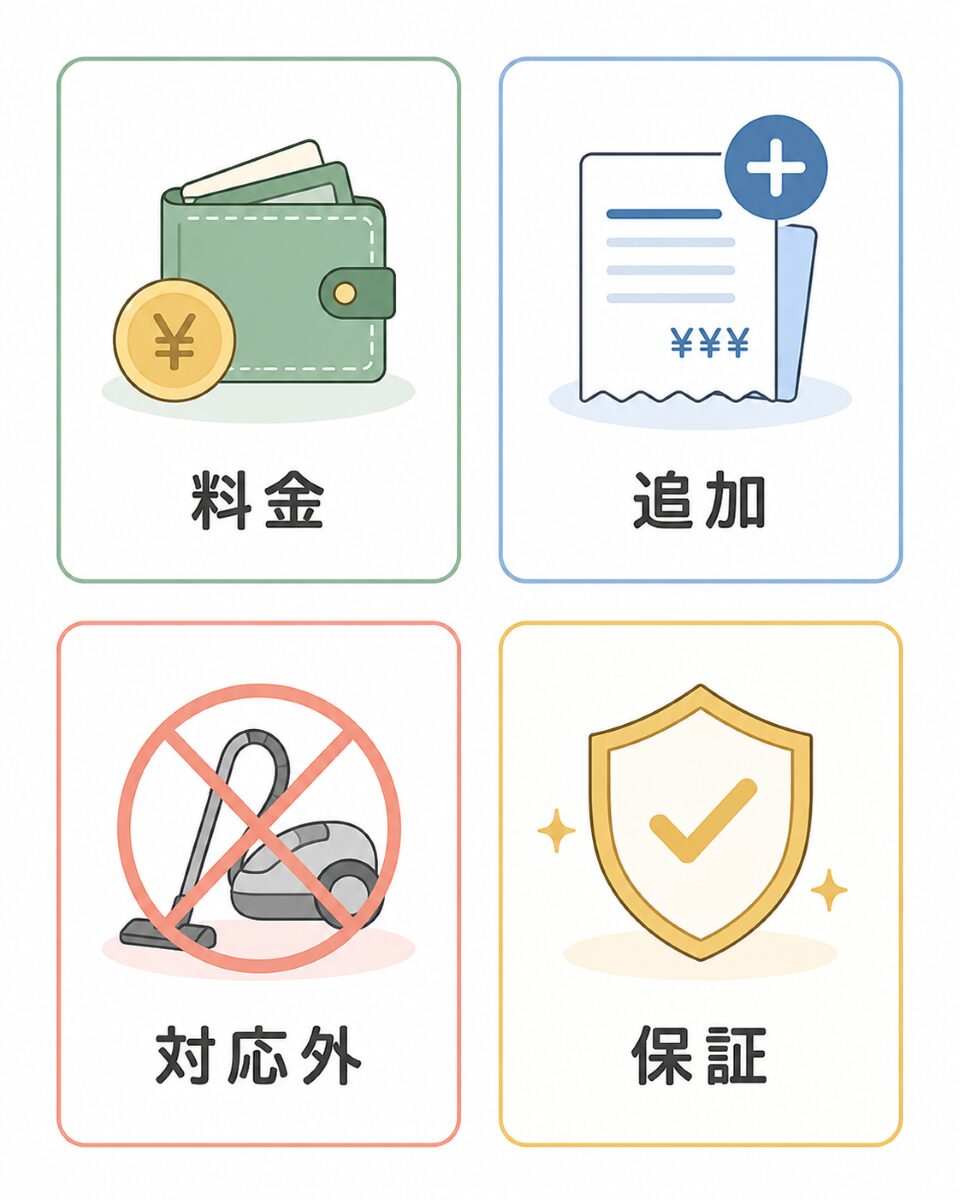 ハウスクリーニング見積もりで確認する項目の図表