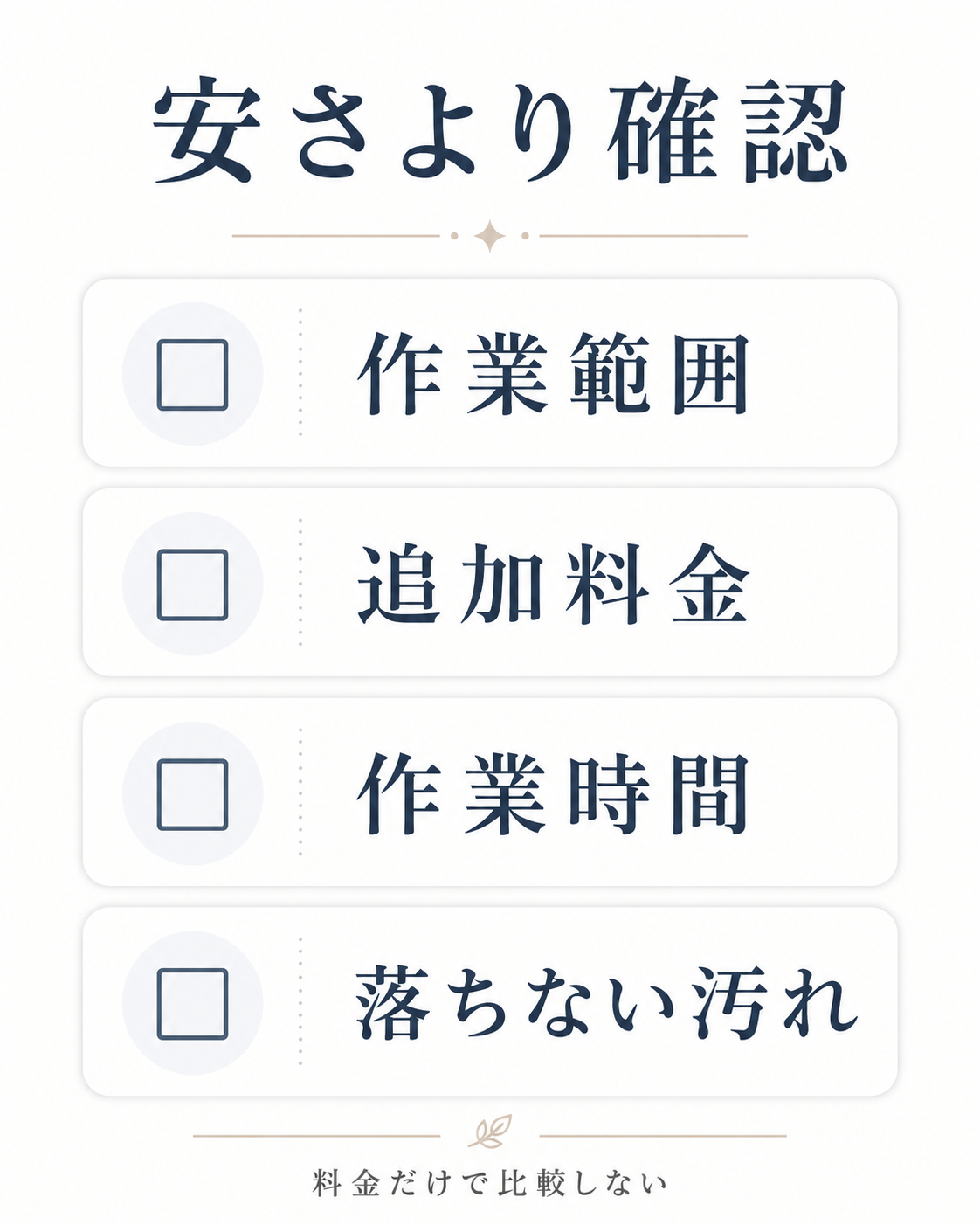 安いキッチンクリーニング業者を選ぶ前の確認項目