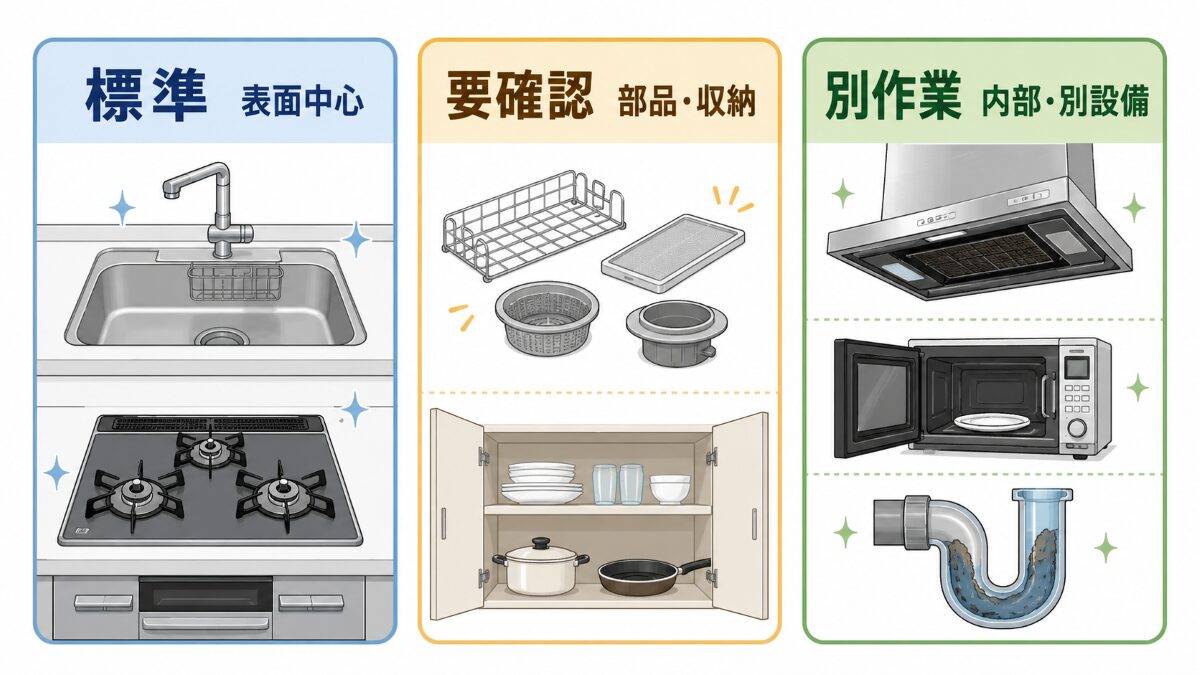 標準範囲・追加確認・別作業を希望箇所別に整理した比較図