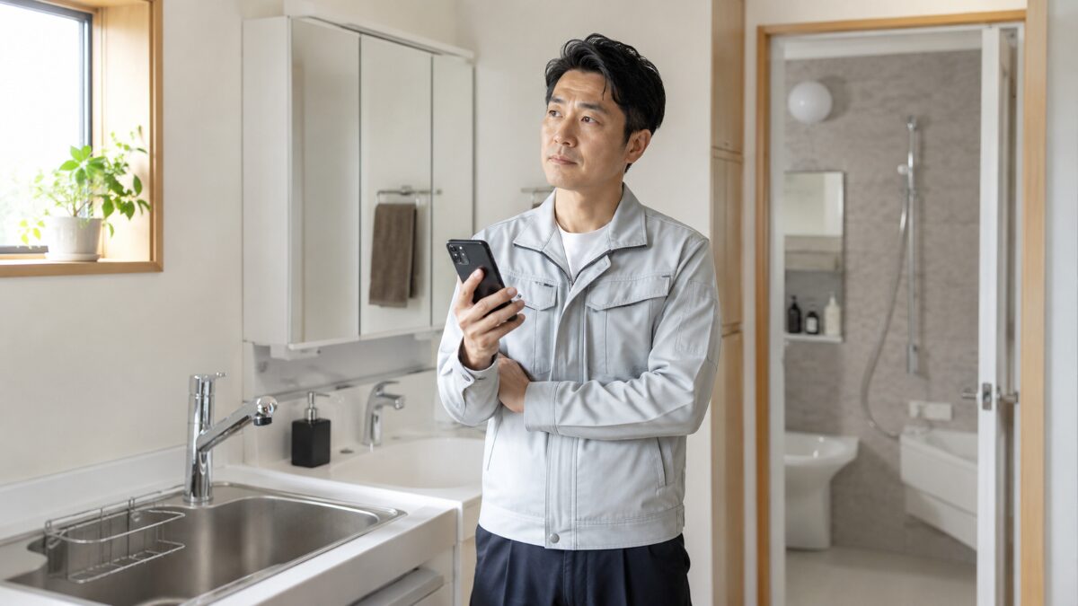 水回りの依頼箇所を確認している人の写真
