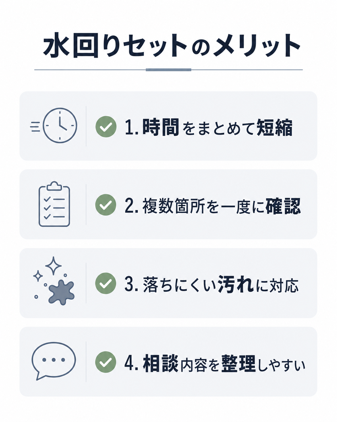 水回りクリーニングの主なメリットを4つに整理したチェックリスト