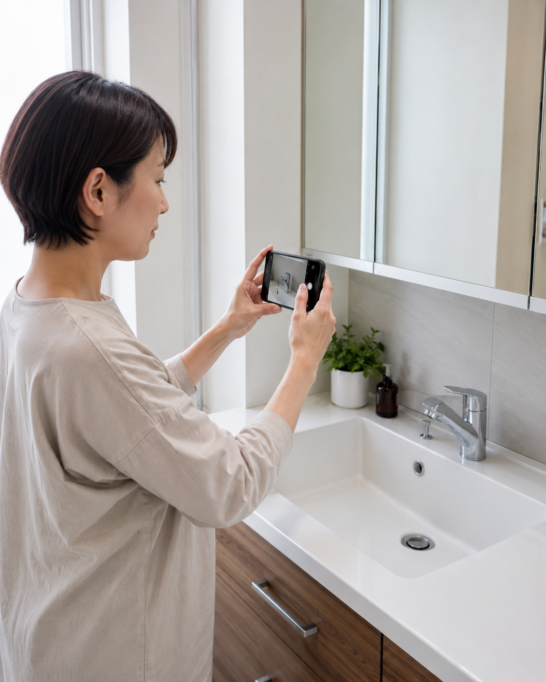 水回りクリーニングの相談前に写真を用意する場面