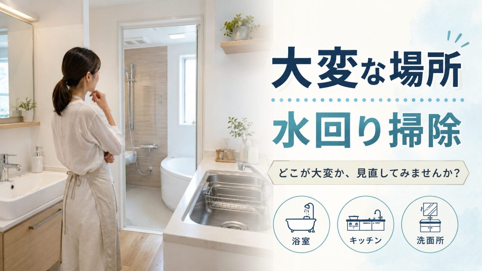 水回り掃除で大変な場所を確認している現代的な日本の住まい