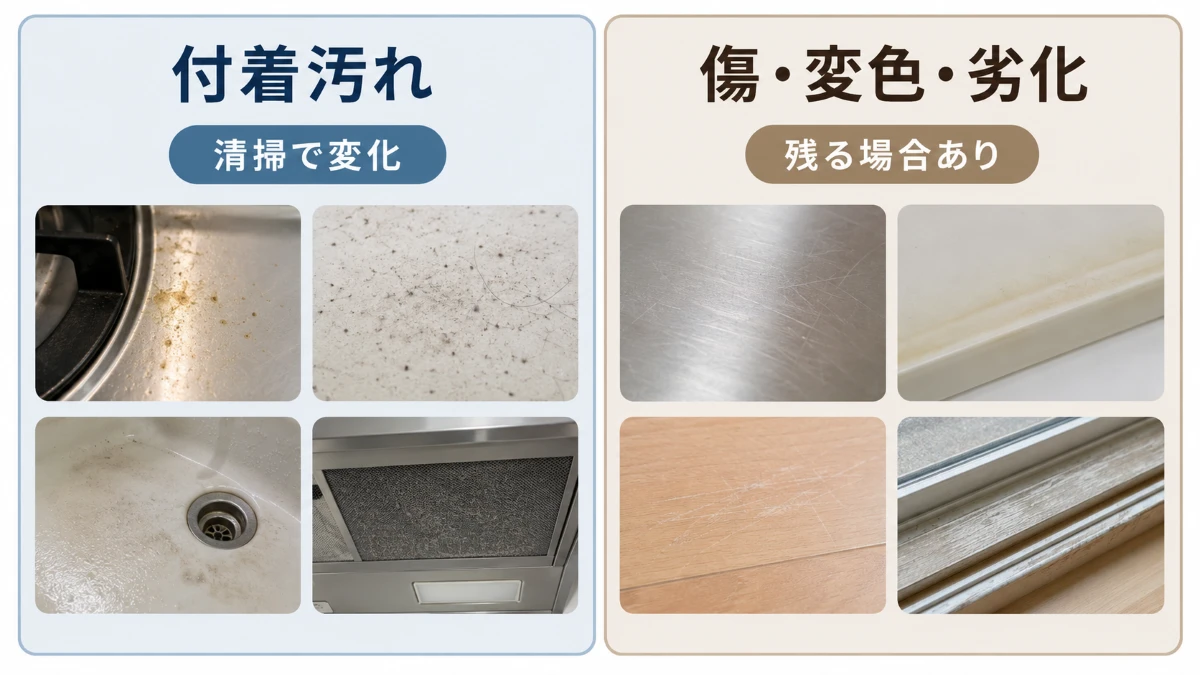 掃除で変化する付着汚れと残る場合がある傷変色劣化の違い