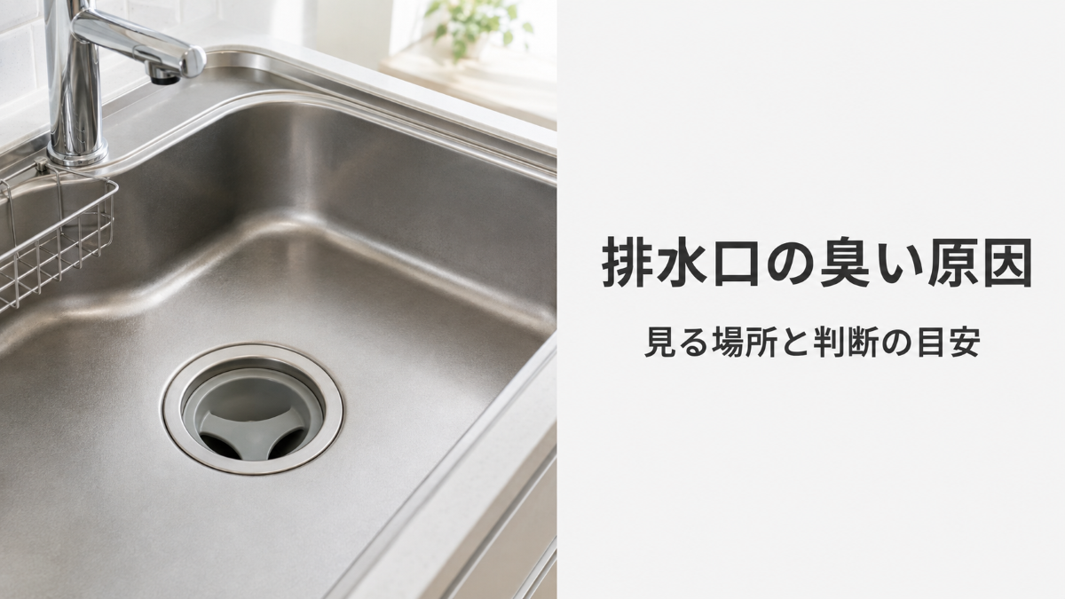 キッチン排水口の臭い原因と確認場所を解説する記事のアイキャッチ